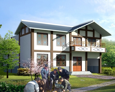 AT1869鄉村新中式風格二層帶內院住宅設計施工圖紙12.6mX14m